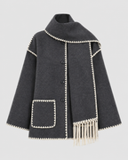 Women's Oversized Scarf Coat - Whipstitch Fringe Trim