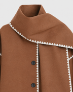 Women's Oversized Scarf Coat - Whipstitch Fringe Trim