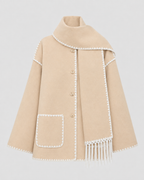 Women's Oversized Scarf Coat - Whipstitch Fringe Trim