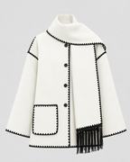 Women's Oversized Scarf Coat - Whipstitch Fringe Trim