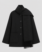 Women's Oversized Scarf Coat - Whipstitch Fringe Trim