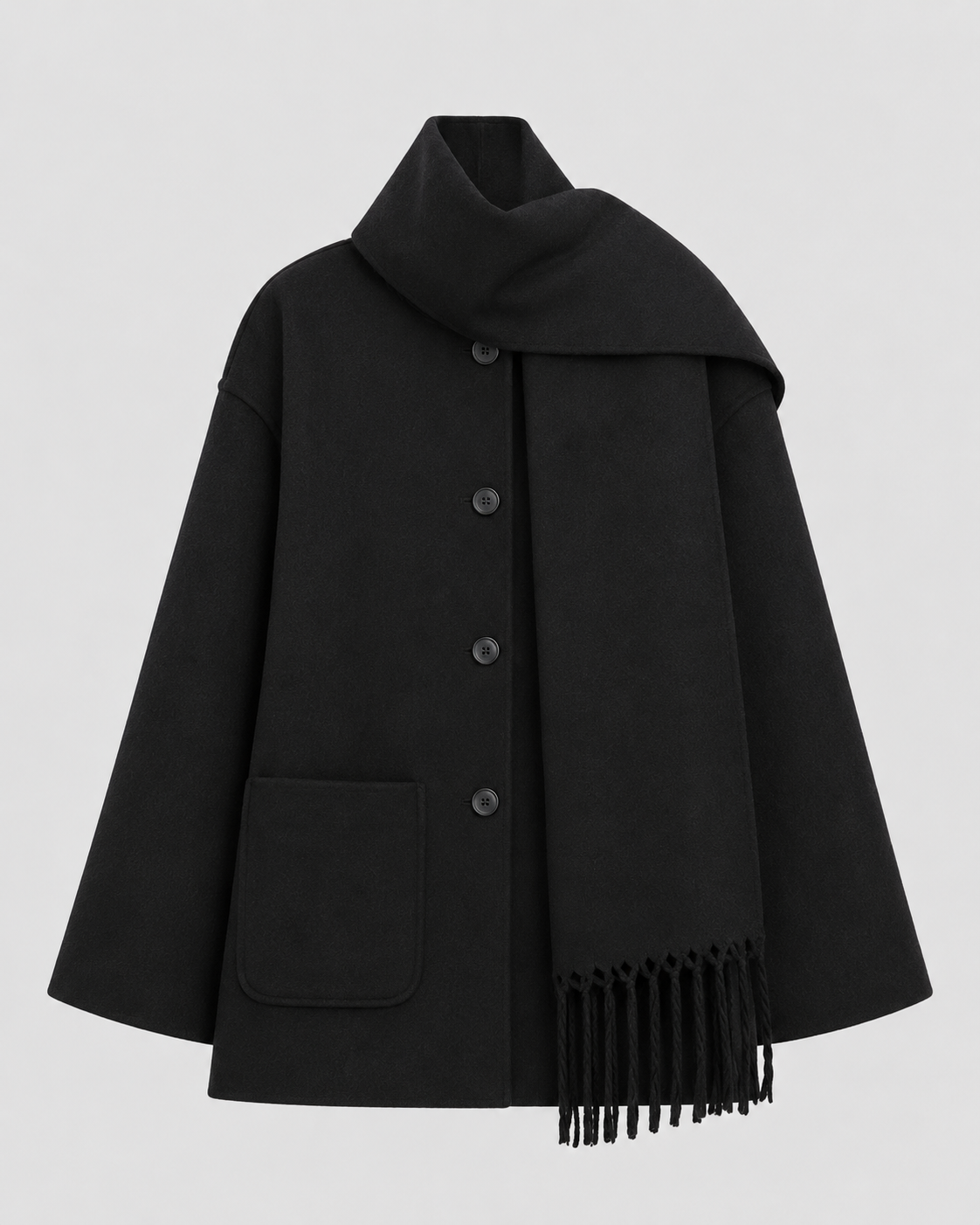 Women's Oversized Scarf Coat - Whipstitch Fringe Trim