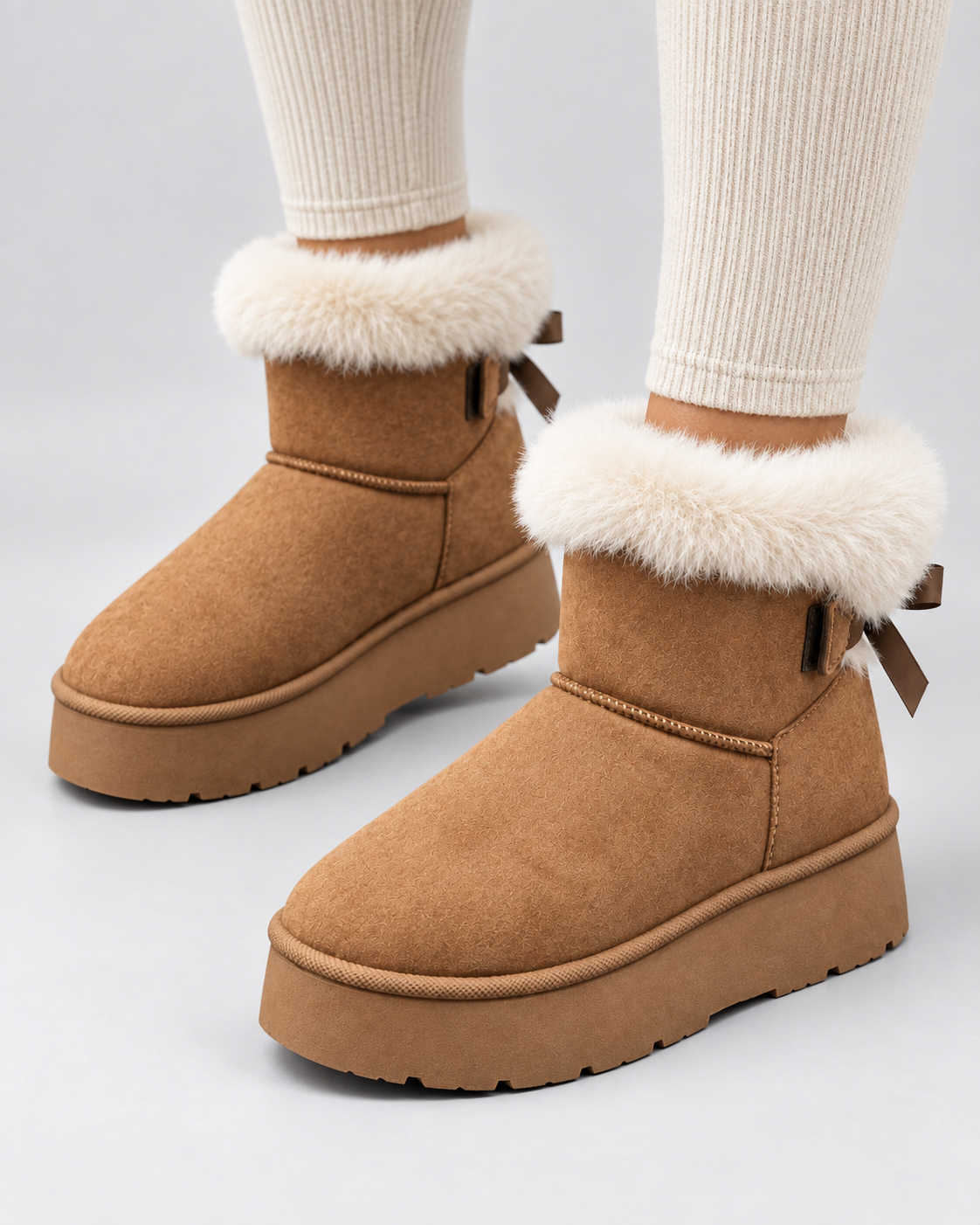 Women's Platform Snow Boots – Suede-Look Fur Cuff