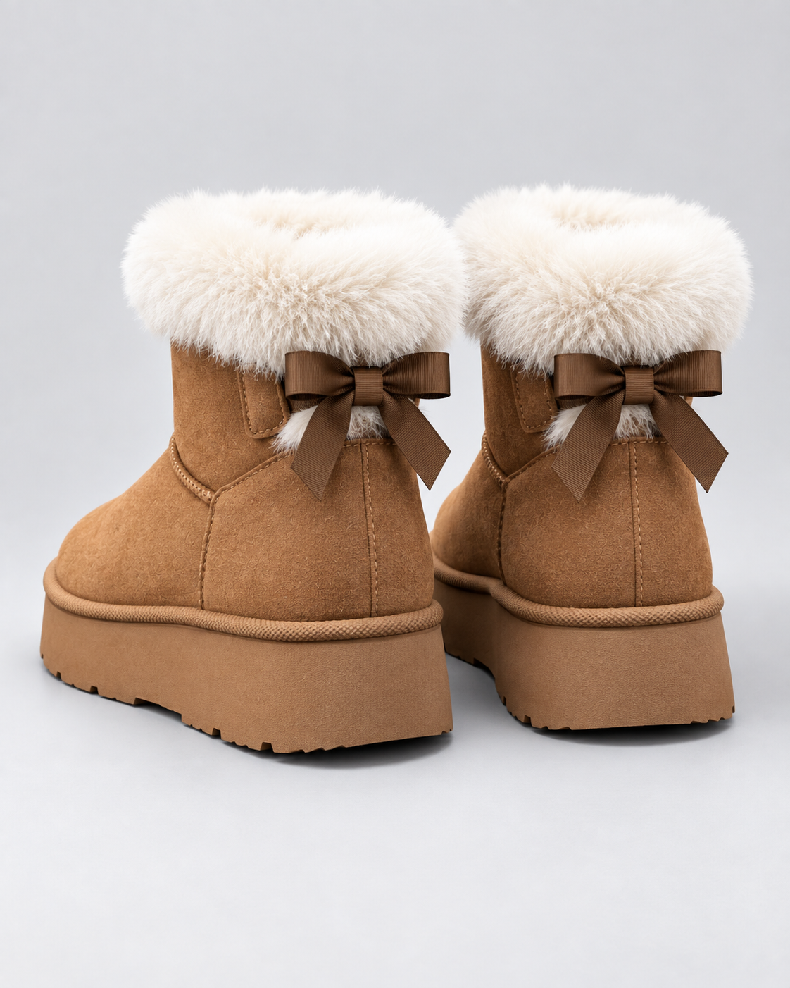 Women's Platform Snow Boots – Suede-Look Fur Cuff