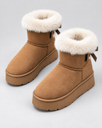 Women's Platform Snow Boots – Suede-Look Fur Cuff