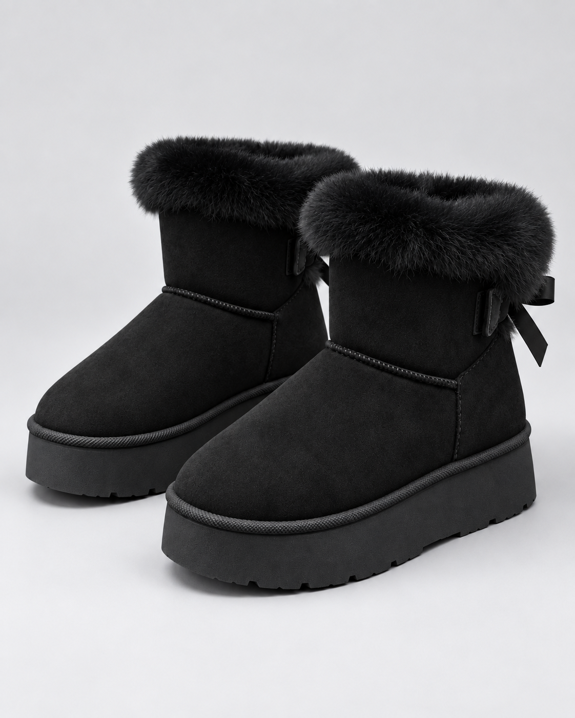 Women's Platform Snow Boots – Suede-Look Fur Cuff