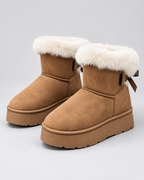 Women's Platform Snow Boots – Suede-Look Fur Cuff