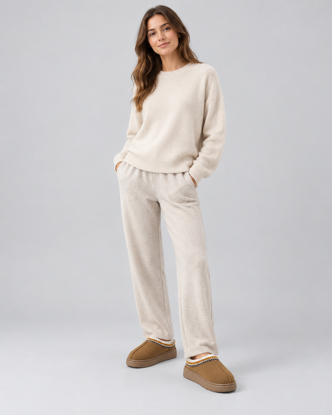 Women's Plush-Lined Suede-Look Slippers – Thick Sole Slip-On