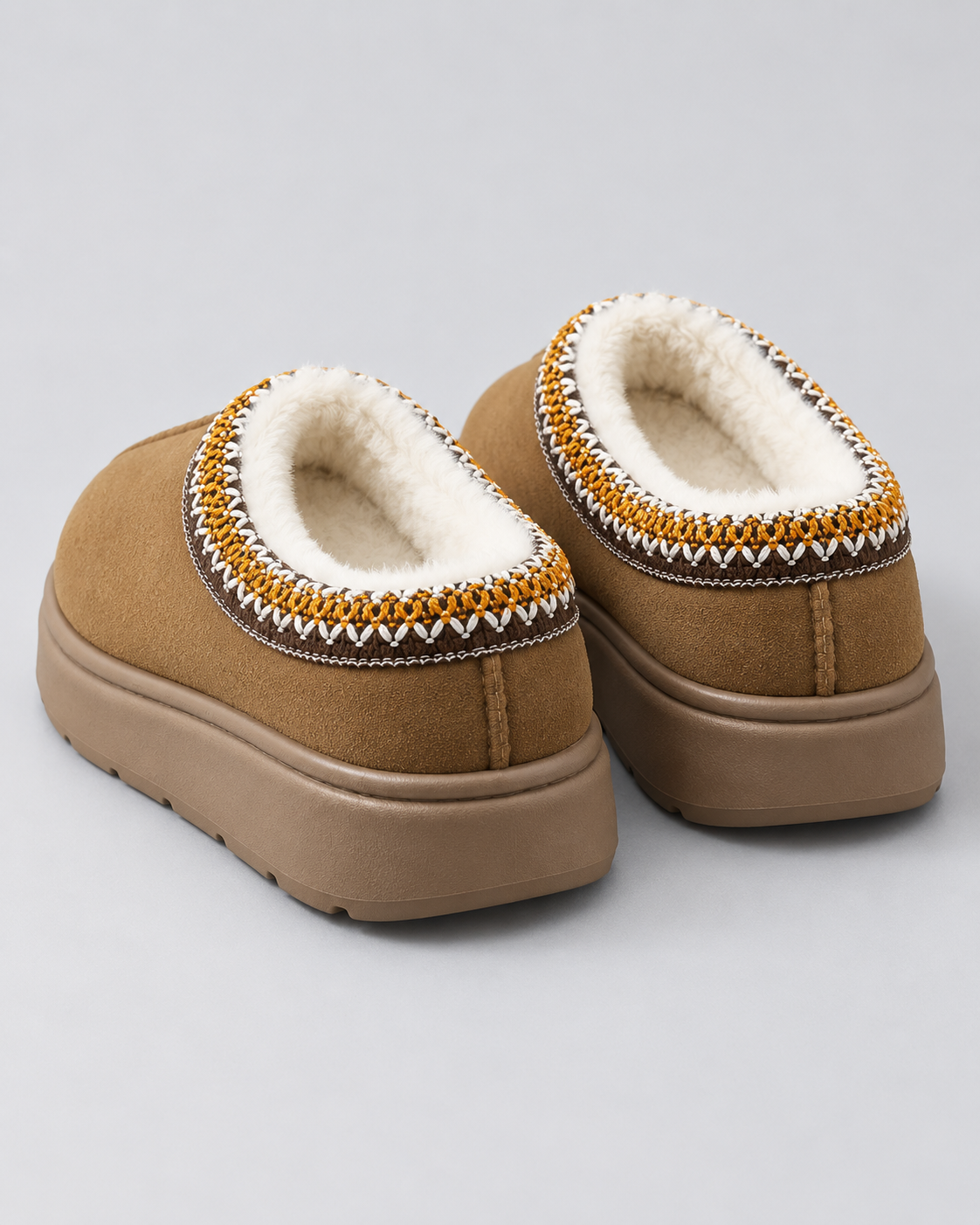 Women's Plush-Lined Suede-Look Slippers – Thick Sole Slip-On