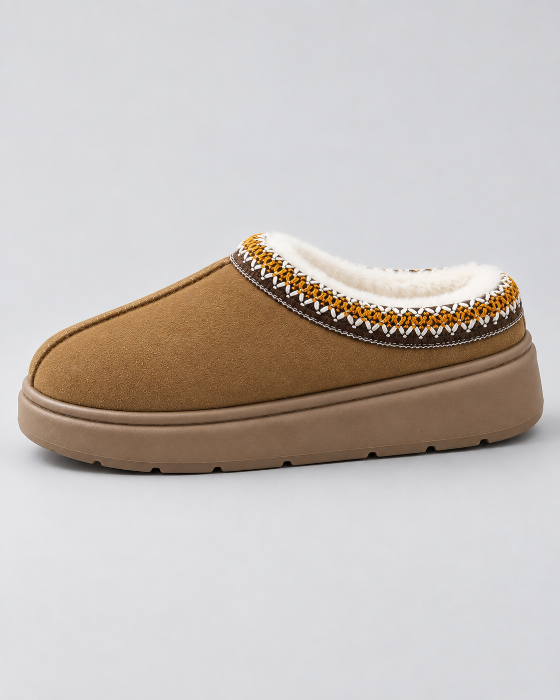 Women's Plush-Lined Suede-Look Slippers – Thick Sole Slip-On