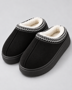 Women's Plush-Lined Suede-Look Slippers – Thick Sole Slip-On