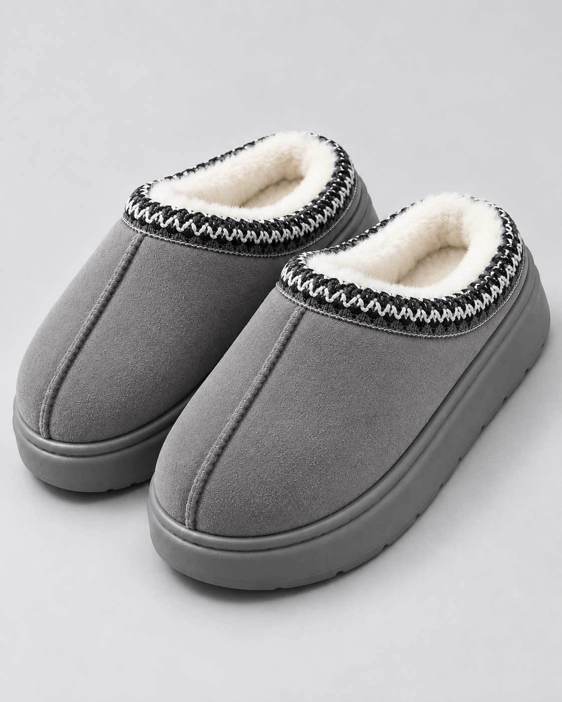 Women's Plush-Lined Suede-Look Slippers – Thick Sole Slip-On