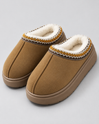 Women's Plush-Lined Suede-Look Slippers – Thick Sole Slip-On