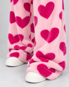 Women's Plush Lounge Pants Heart Print Wide Leg Drawstring