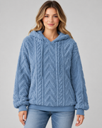 Women's Plush Textured Hoodie – Cable Pattern Relaxed Fit