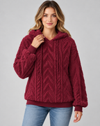 Women's Plush Textured Hoodie – Cable Pattern Relaxed Fit