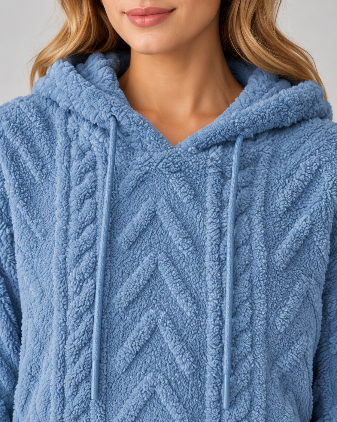 Women's Plush Textured Hoodie – Cable Pattern Relaxed Fit