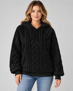 Women's Plush Textured Hoodie – Cable Pattern Relaxed Fit