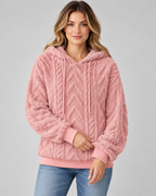 Women's Plush Textured Hoodie – Cable Pattern Relaxed Fit
