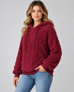 Women's Plush Textured Hoodie – Cable Pattern Relaxed Fit