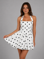 Women's Polka Dot Mini Dress - Halter Bubble Hem