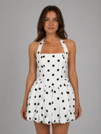 Women's Polka Dot Mini Dress - Halter Bubble Hem