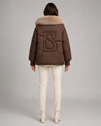 Women's Puffer Jacket - Oversized Fur-Look Collar Short Fit