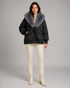 Women's Puffer Jacket - Oversized Fur-Look Collar Short Fit