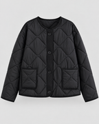 Women's Quilted Liner Jacket - Collarless Button Front Relaxed Fit