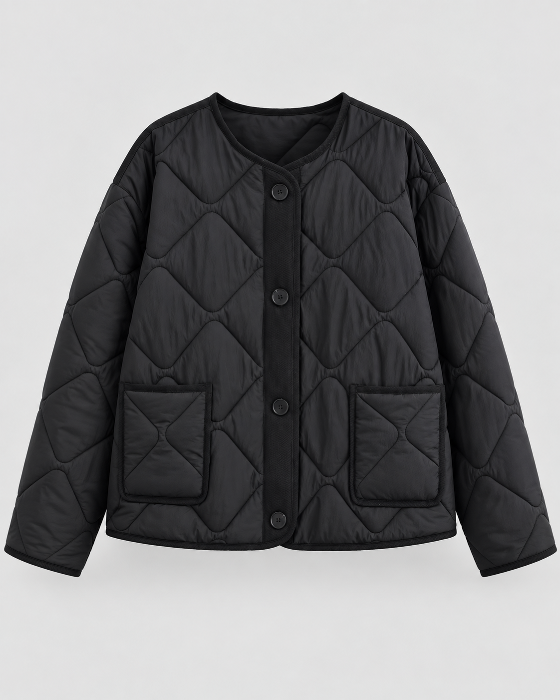 Women's Quilted Liner Jacket - Collarless Button Front Relaxed Fit