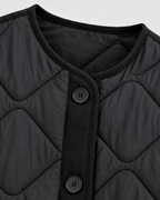 Women's Quilted Liner Jacket - Collarless Button Front Relaxed Fit