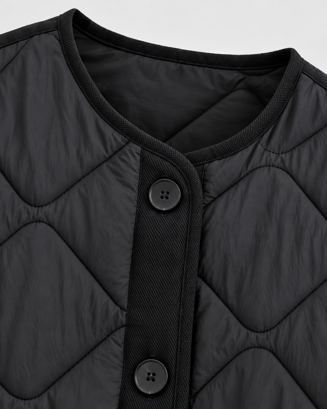 Women's Quilted Liner Jacket - Collarless Button Front Relaxed Fit
