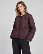 Women's Quilted Liner Jacket - Collarless Button Front Relaxed Fit
