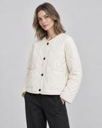 Women's Quilted Liner Jacket - Collarless Button Front Relaxed Fit