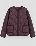 Women's Quilted Liner Jacket - Collarless Button Front Relaxed Fit