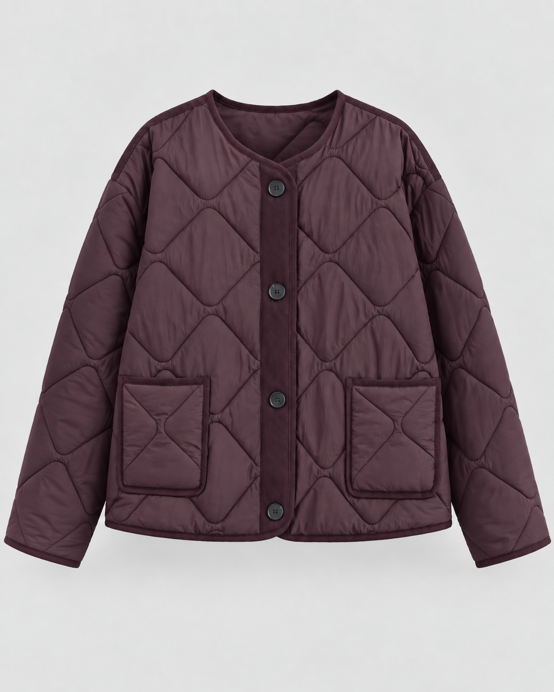 Women's Quilted Liner Jacket - Collarless Button Front Relaxed Fit