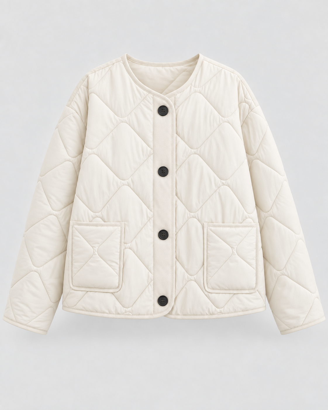 Women's Quilted Liner Jacket - Collarless Button Front Relaxed Fit