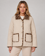 Women's Reversible Leopard Print Jacket - Quilted Button Front