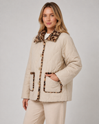 Women's Reversible Leopard Print Jacket - Quilted Button Front
