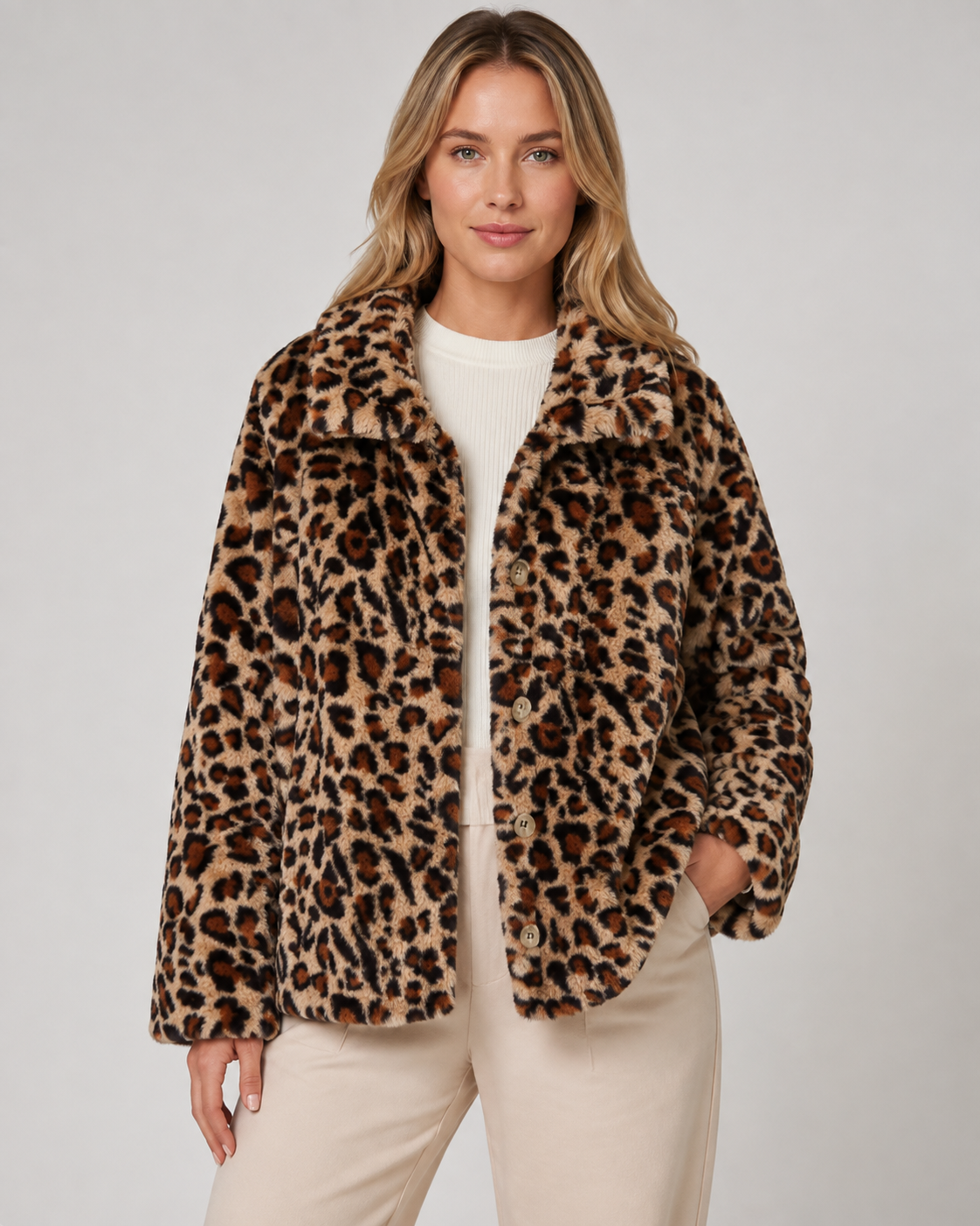 Women's Reversible Leopard Print Jacket - Quilted Button Front