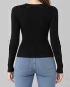 Women's Ribbed Henley Knit Top – Slim Fit Long Sleeve Button Neck