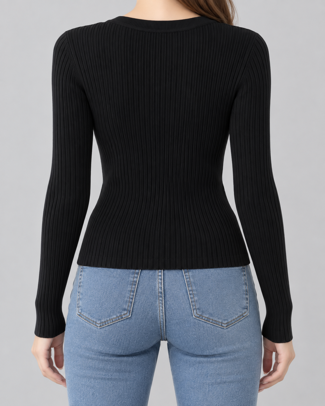 Women's Ribbed Henley Knit Top – Slim Fit Long Sleeve Button Neck