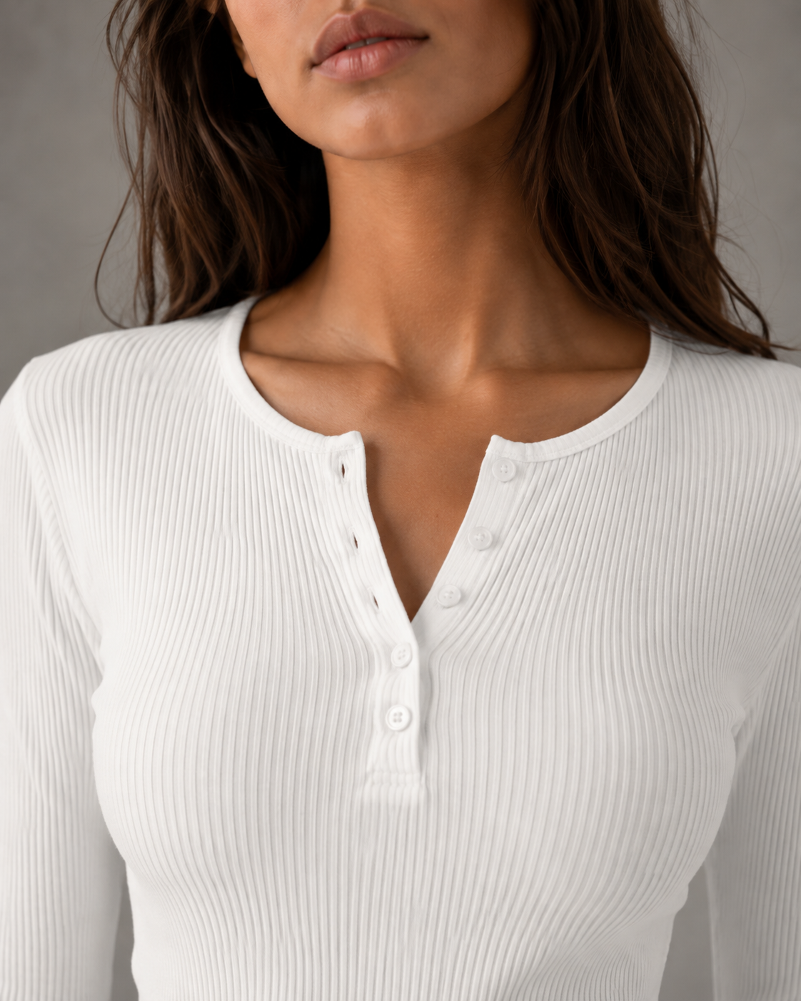 Women's Ribbed Henley Long Sleeve Top - Button Front Slim Fit