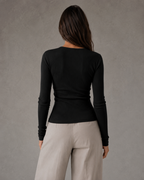 Women's Ribbed Henley Long Sleeve Top - Button Front Slim Fit