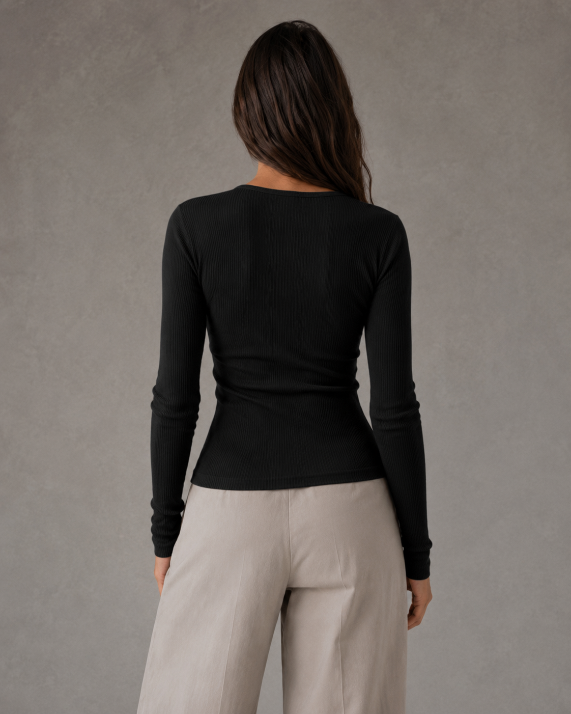 Women's Ribbed Henley Long Sleeve Top - Button Front Slim Fit