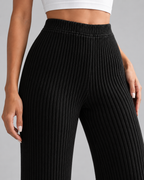 Women's Ribbed Knit Wide-Leg Sweatpants – High-Rise Full Length