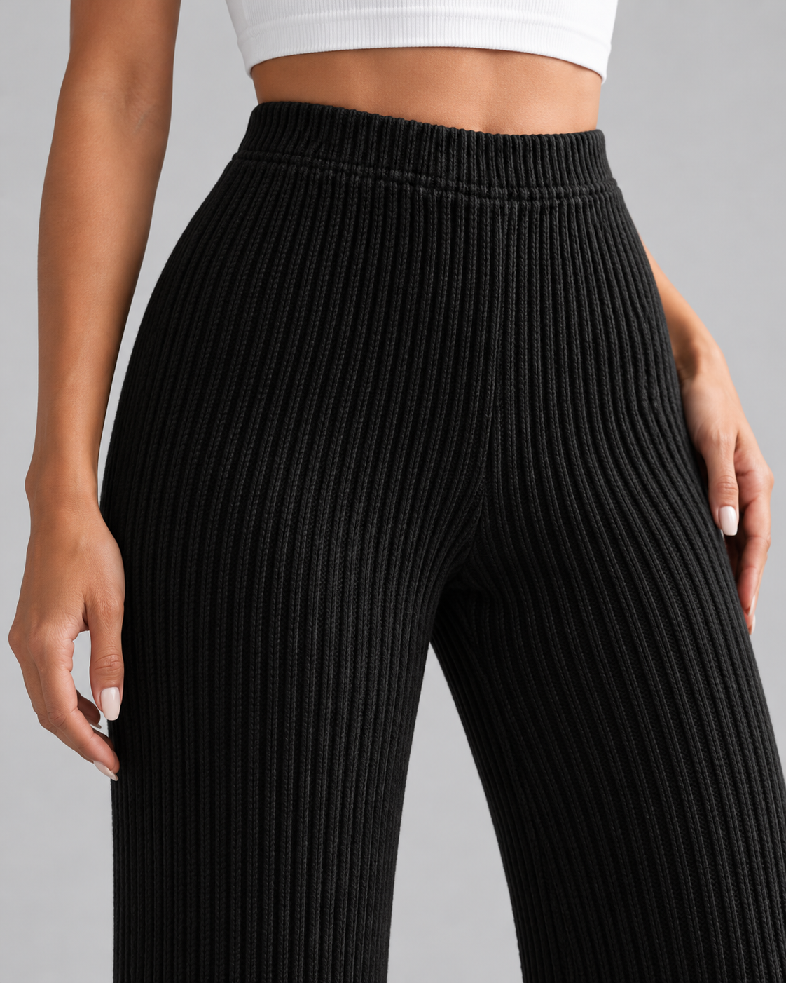 Women's Ribbed Knit Wide-Leg Sweatpants – High-Rise Full Length