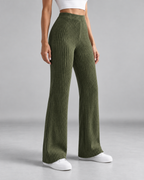 Women's Ribbed Knit Wide-Leg Sweatpants – High-Rise Full Length
