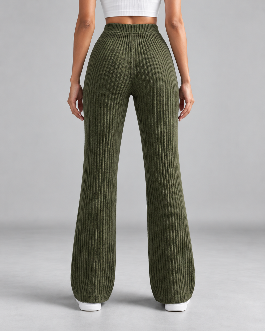 Women's Ribbed Knit Wide-Leg Sweatpants – High-Rise Full Length