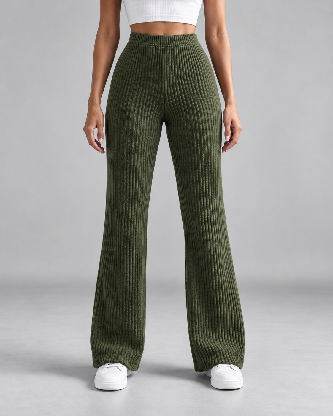 Women's Ribbed Knit Wide-Leg Sweatpants – High-Rise Full Length
